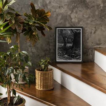 Death-fires Dancing Around the Becalmed Ship - Gustave Dore Art Print, Framed Black White Artwork Dark Dramatic Scene Winged