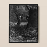 Death-fires Dancing Around the Becalmed Ship - Gustave Dore Framed Canvas, 12x16’’ / 31x41cm / Black Floating Frame, Framed Black White