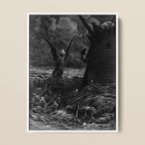 Death-fires Dancing Around the Becalmed Ship - Gustave Dore Framed Canvas, 12x16’’ / 31x41cm / White Floating Frame, Black White Print
