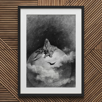 The Death - Gustave Dore Art Print, 20x30’’ / 51x76cm / Black Frame / 2’’ Matboard, Framed Black White Print Robed Figure Scythe Celestial