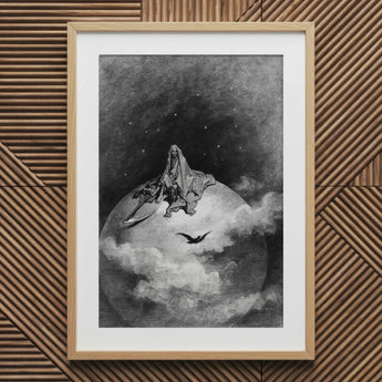 The Death - Gustave Dore Art Print, 20x30’’ / 51x76cm / Natural Frame / 2’’ Matboard, Framed Black White Artwork Cloaked Figure Scythe