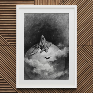 The Death - Gustave Dore Art Print, 20x30’’ / 51x76cm / White Frame / 2’’ Matboard, Framed Monochrome Illustration Robed Figure Scythe