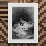 The Death - Gustave Dore Art Print, 20x30’’ / 51x76cm / White Frame / 2’’ Matboard, Framed Monochrome Illustration Robed Figure Scythe