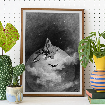 The Death - Gustave Dore Art Print, Framed Black White Print Robed Figure Scythe Celestial