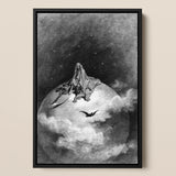 The Death - Gustave Dore Framed Canvas, 12x18’’ / 31x46cm / Black Floating Frame, Framed Black White Artwork Death Scythe Seated Celestial
