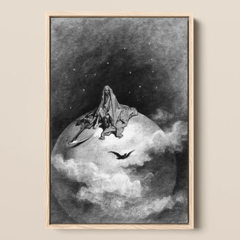 The Death - Gustave Dore Framed Canvas, 12x18’’ / 31x46cm / Natural Floating Frame, Framed Black White Artwork Death Celestial Body