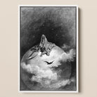The Death - Gustave Dore Framed Canvas, 12x18’’ / 31x46cm / White Floating Frame, Framed Black White Artwork Cloaked Skeletal Figure Scythe