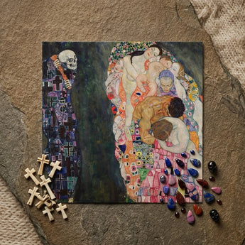 Death and Life - Gustav Klimt Fine Art Print / Canvas Reproduction Klimt’s ?The Kiss” Textured Iconic, Arranges Bodies, Garland Twisting P