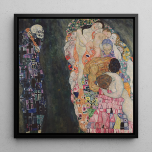 Death and Life - Gustav Klimt Framed Canvas, 12x12’’ / 31x31cm / Black Floating Frame, Framed Oil Painting Gustav Klimt’s Death Life