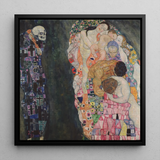Death and Life - Gustav Klimt Framed Canvas, 12x12’’ / 31x31cm / Black Floating Frame, Framed Oil Painting Gustav Klimt’s Death Life
