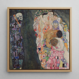 Death and Life - Gustav Klimt Framed Canvas, 12x12’’ / 31x31cm / Natural Floating Frame, Framed Painting Skeleton Cluster Human Figures
