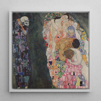 Death and Life - Gustav Klimt Framed Canvas, 12x12’’ / 31x31cm / White Floating Frame, Gustav Klimt’s Death Life Framed Painting