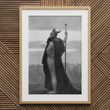 Death - Sascha Schneider Art Print, 20x30’’ / 51x76cm / Natural Frame / 2’’ Matboard, Framed Black White Artwork Horned Figure Staff