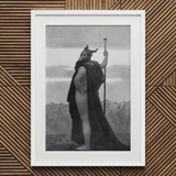 Death - Sascha Schneider Art Print, 20x30’’ / 51x76cm / White Frame / 2’’ Matboard, Framed Black White Print Horned Bearded Figure Cape