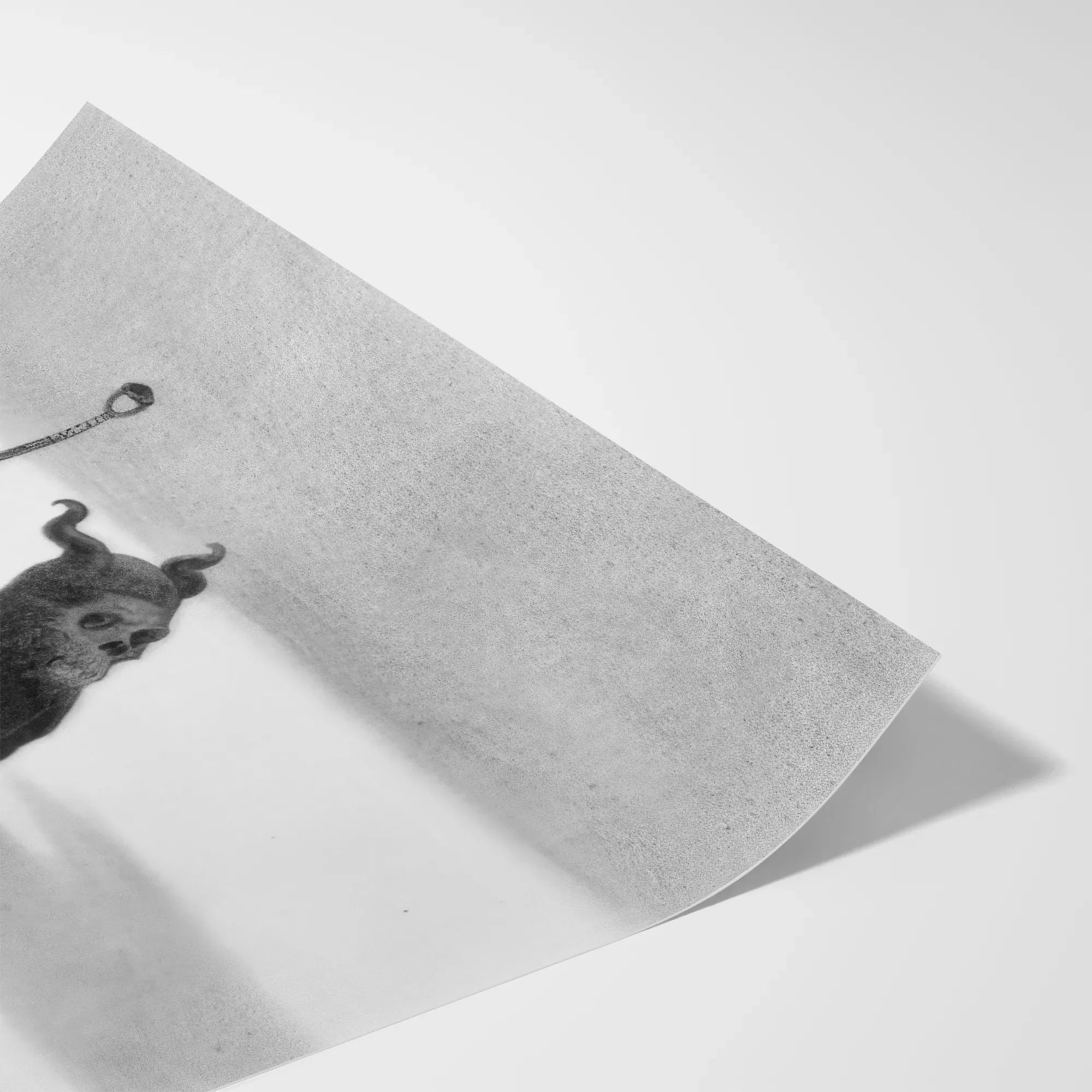 Death - Sascha Schneider Art Print, Black White Print Horned Creature Light-colored Textured Paper