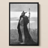 Death - Sascha Schneider Art Print / Canvas Black-framed Black-and-white Artwork Horned Bearded Figure Dark Cloak Sascha Schneider Art,