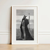 Death - Sascha Schneider Art Print / Canvas Black-and-white Framed Artwork Horned Bearded Figure Robe Staff Sascha Schneider Art, Shapes