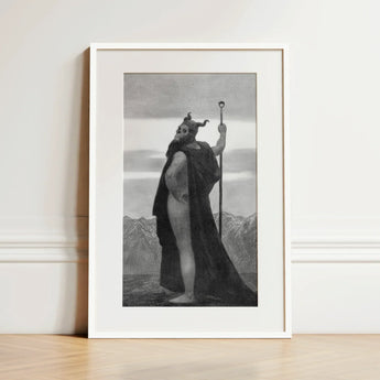 Death - Sascha Schneider Art Print / Canvas Black-and-white Framed Artwork Horned Bearded Figure Robe Staff Sascha Schneider Art, Shapes