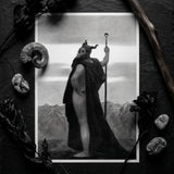 Death - Sascha Schneider Art Print / Canvas Black-and-white Framed Print Horned Bearded Figure Dark Cloak Sascha Schneider Art, Shapes