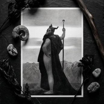 Death - Sascha Schneider Art Print / Canvas Black-and-white Framed Print Horned Bearded Figure Dark Cloak Sascha Schneider Art, Shapes