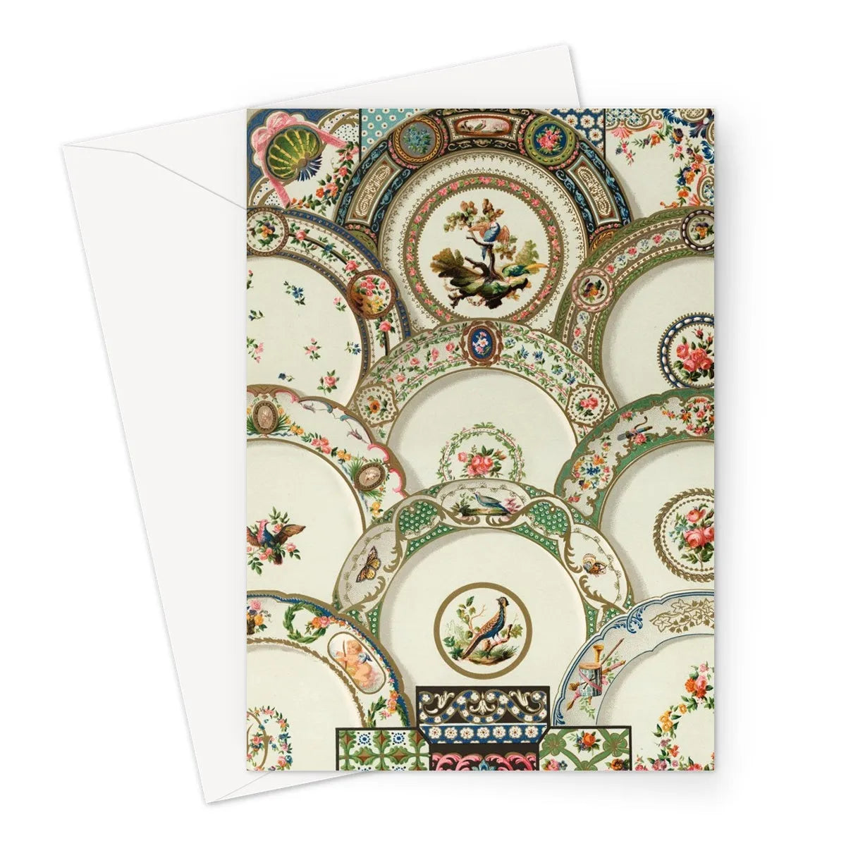 Decorative Plates By Auguste Racinet Greeting Card - A5 Portrait / 1 Card - Greeting & Note Cards - Aesthetic Art