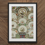 Decorative Plates - Auguste Racinet Illustrated Art Print / Canvas Framed Artwork Intricate Collage Vintage Porcelain Plates Floral Auguste