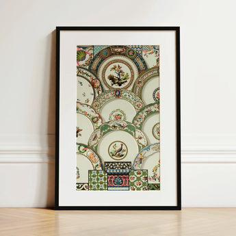 Decorative Plates - Auguste Racinet Illustrated Art Print / Canvas Framed Artwork Intricate Collage Vintage Porcelain Plates Tiles Auguste