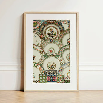 Decorative Plates - Auguste Racinet Illustrated Art Print / Canvas Framed Artwork Ornate Collage Vintage Porcelain Plates Decorative