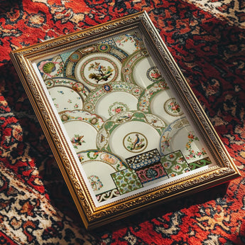 Decorative Plates - Auguste Racinet Illustrated Art Print / Canvas Ornate Gold-framed Display Vintage Decorative Plates Floral Bird Auguste