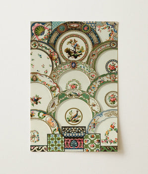 Decorative Wall Art Piece Intricate Collage Vintage Porcelain Auguste Racinet’s Plates, Racinet Illustration