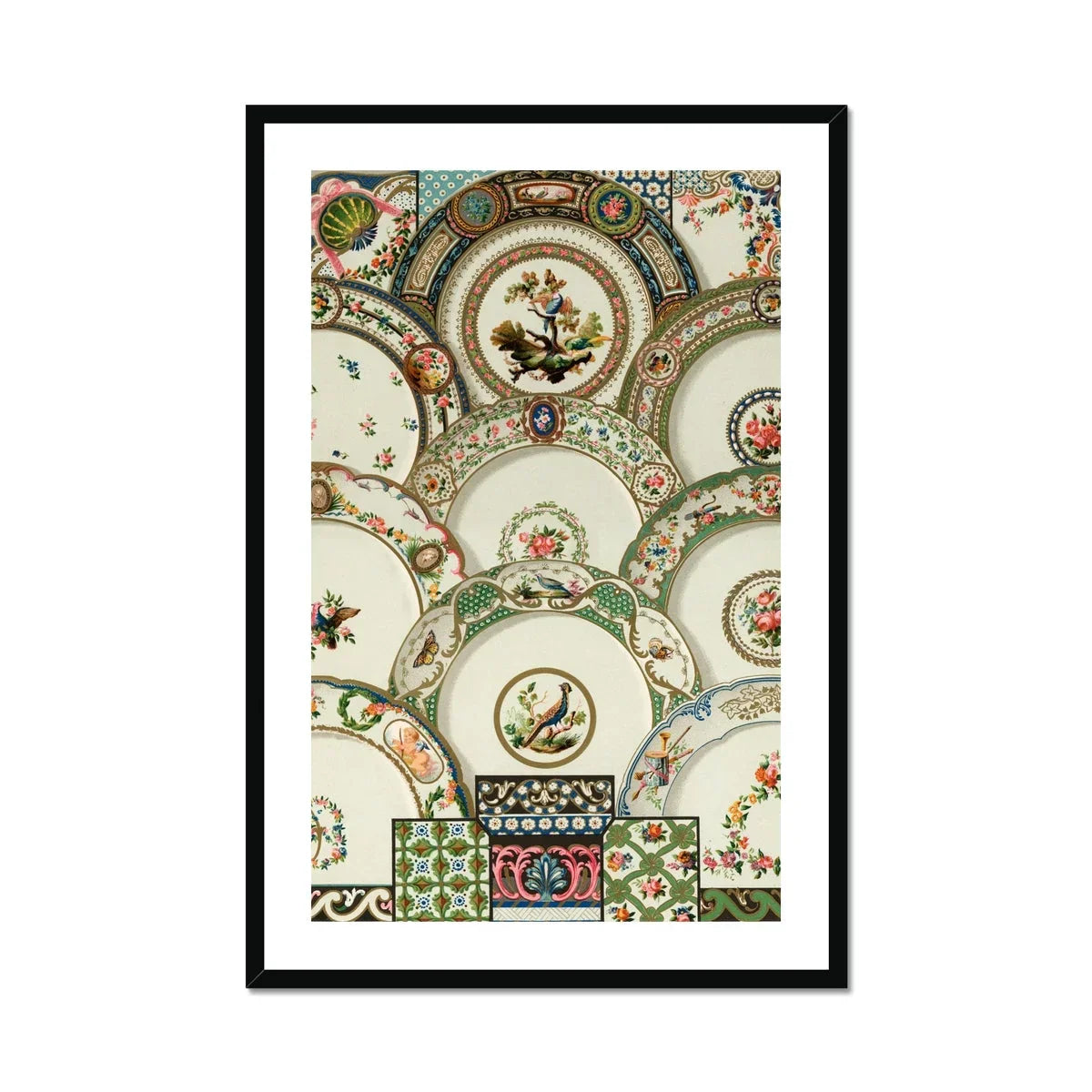 Decorative Plates Auguste Racinet Illustrated Art Print, Ornate Decorative Plates Floral Patterns Bird Motifs Arranged