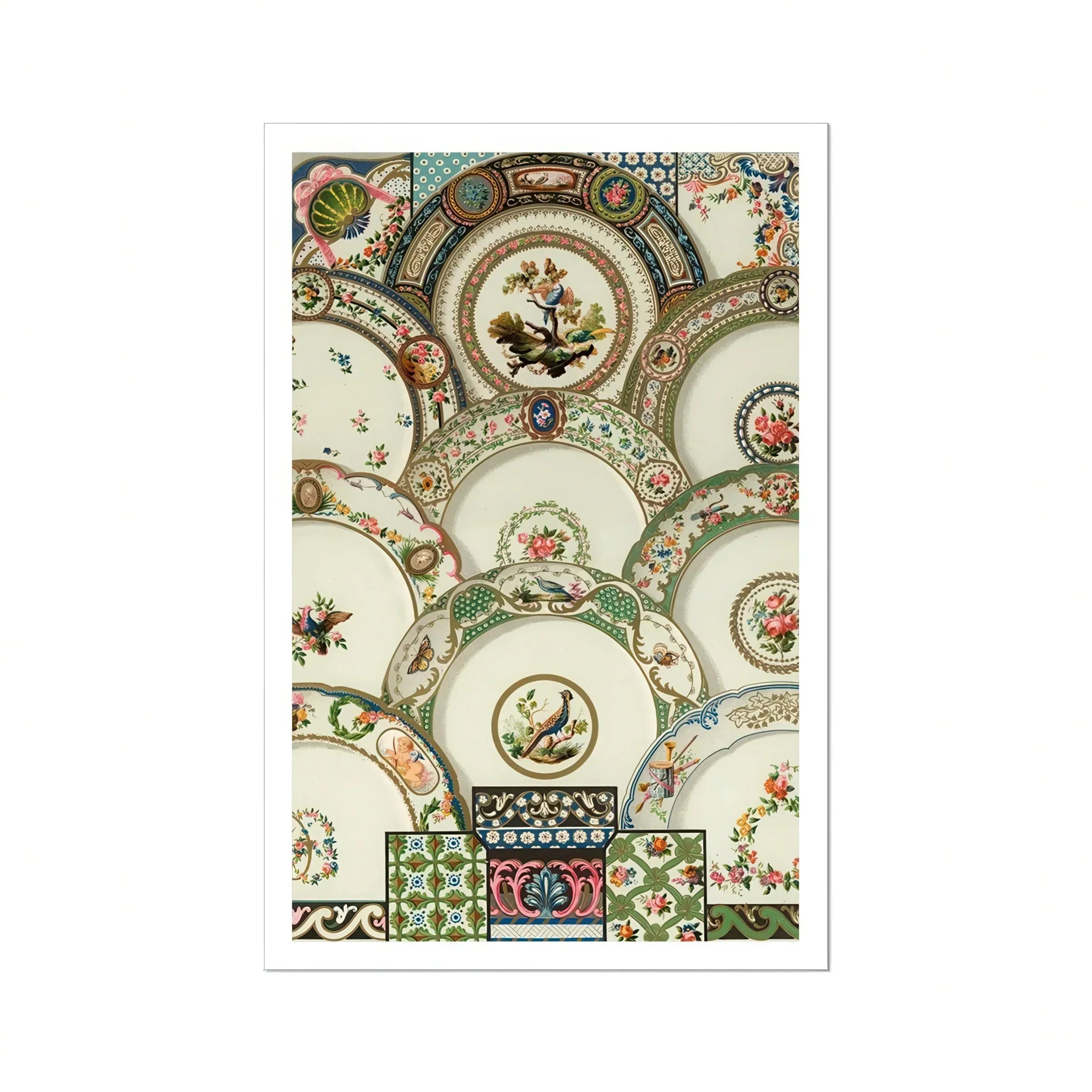 Decorative Plates Auguste Racinet Illustrated Art Print, Ornate Decorative Plates Floral Patterns Bird Motifs Arranged
