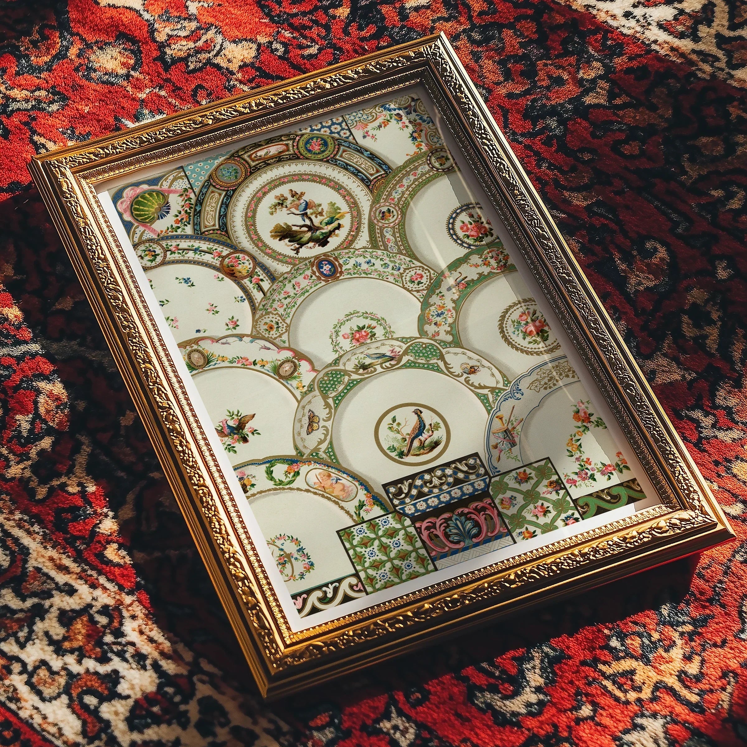 Decorative Plates - Auguste Racinet Illustrated Art Print, Ornate Gold-framed Display Vintage Decorative Plates Floral