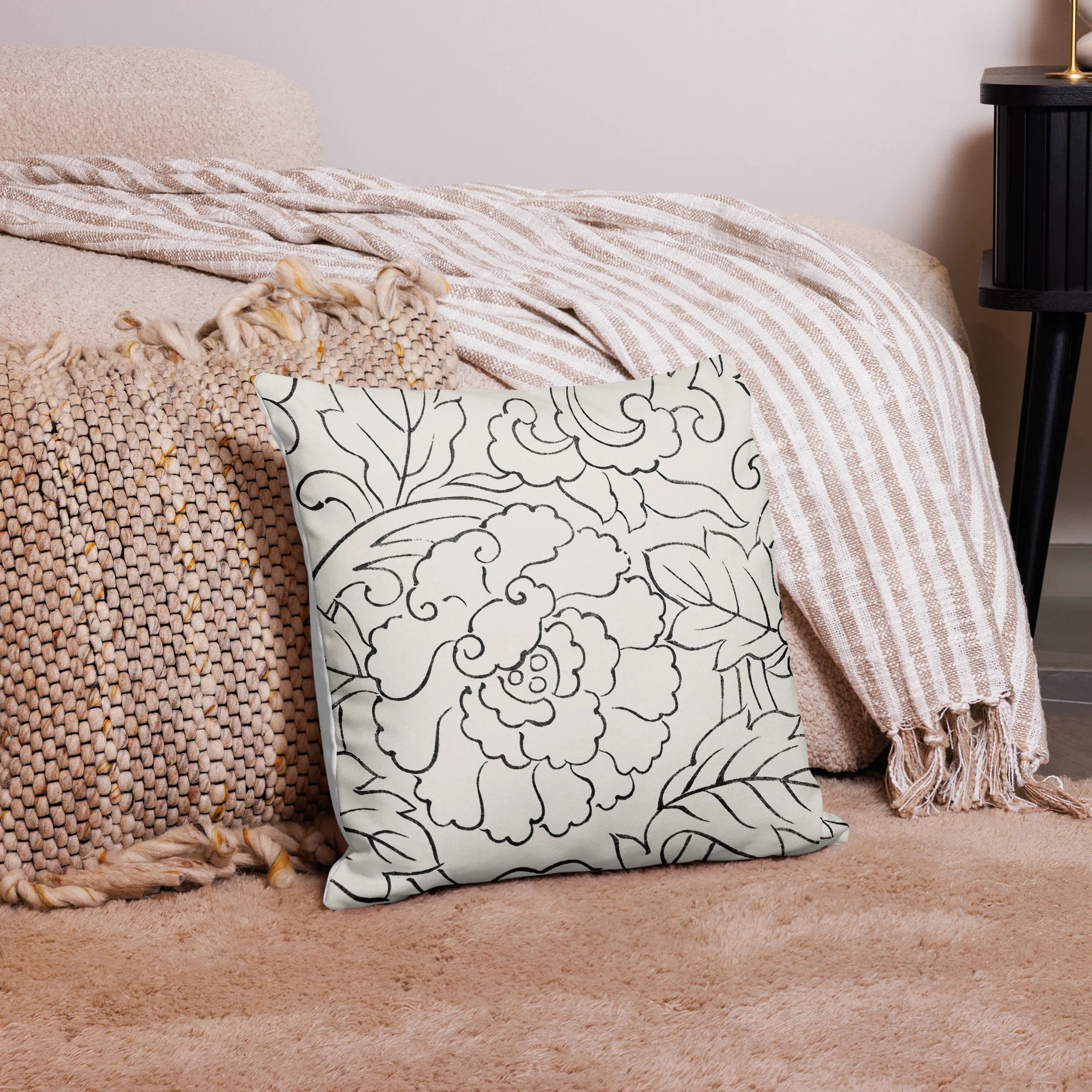 Black & White Florals - Taguchi Tomoki Pillow Throw Pillows