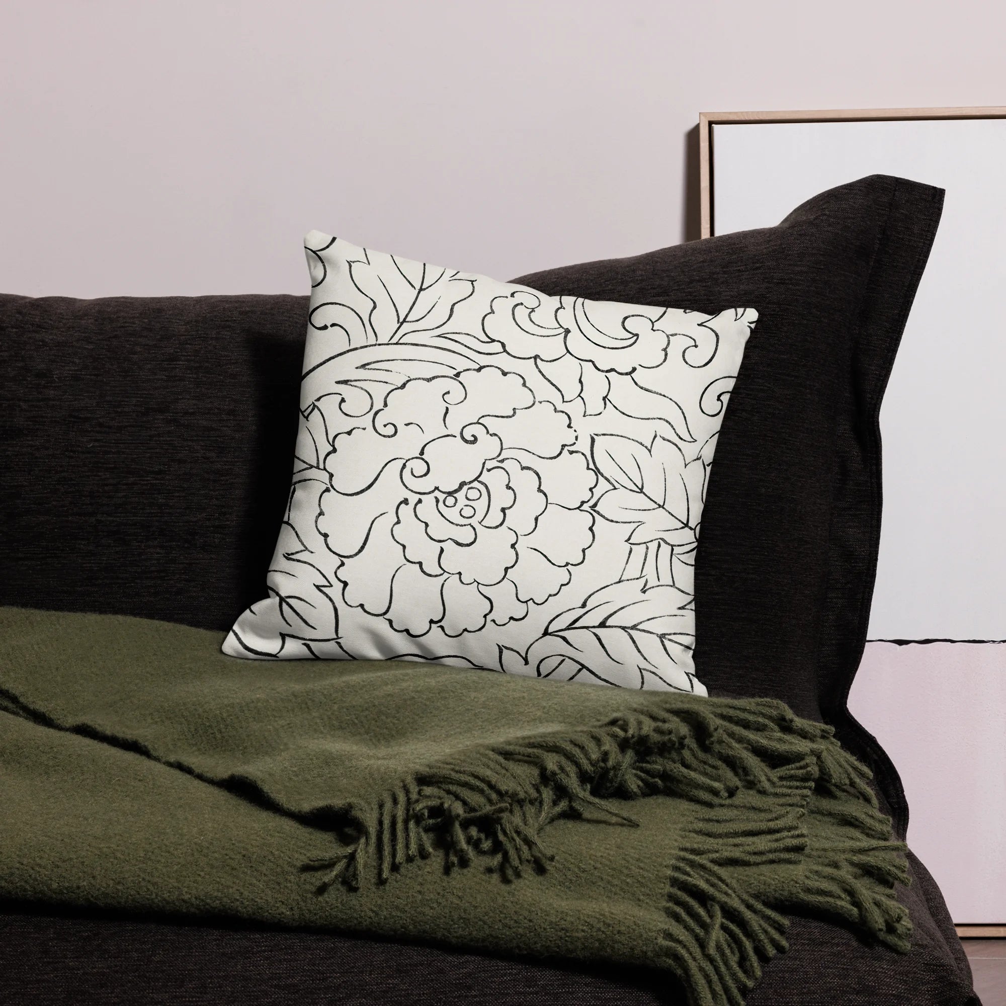 Black & White Florals - Taguchi Tomoki Pillow Throw Pillows