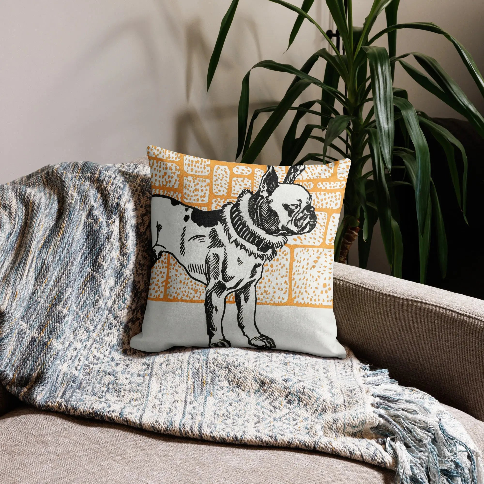 Pitbull - Moriz Jung Vintage Dog Illustration Pillow Throw Pillows