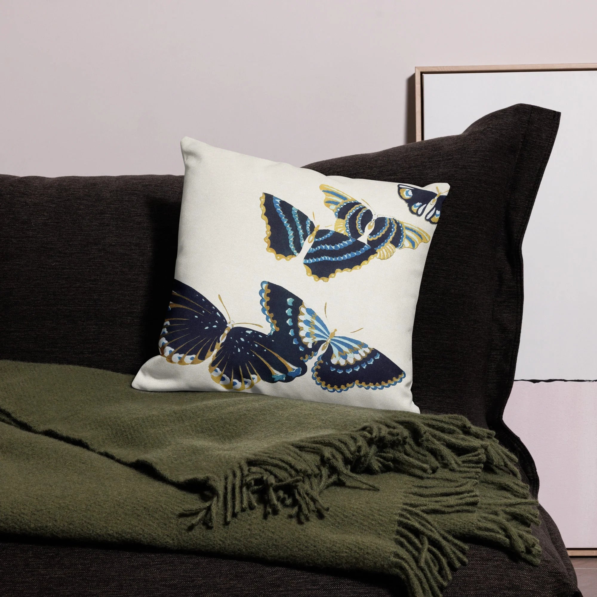 Japanese Blue Butterflies - Kamisaka Sekka Art Pillow Throw Pillows