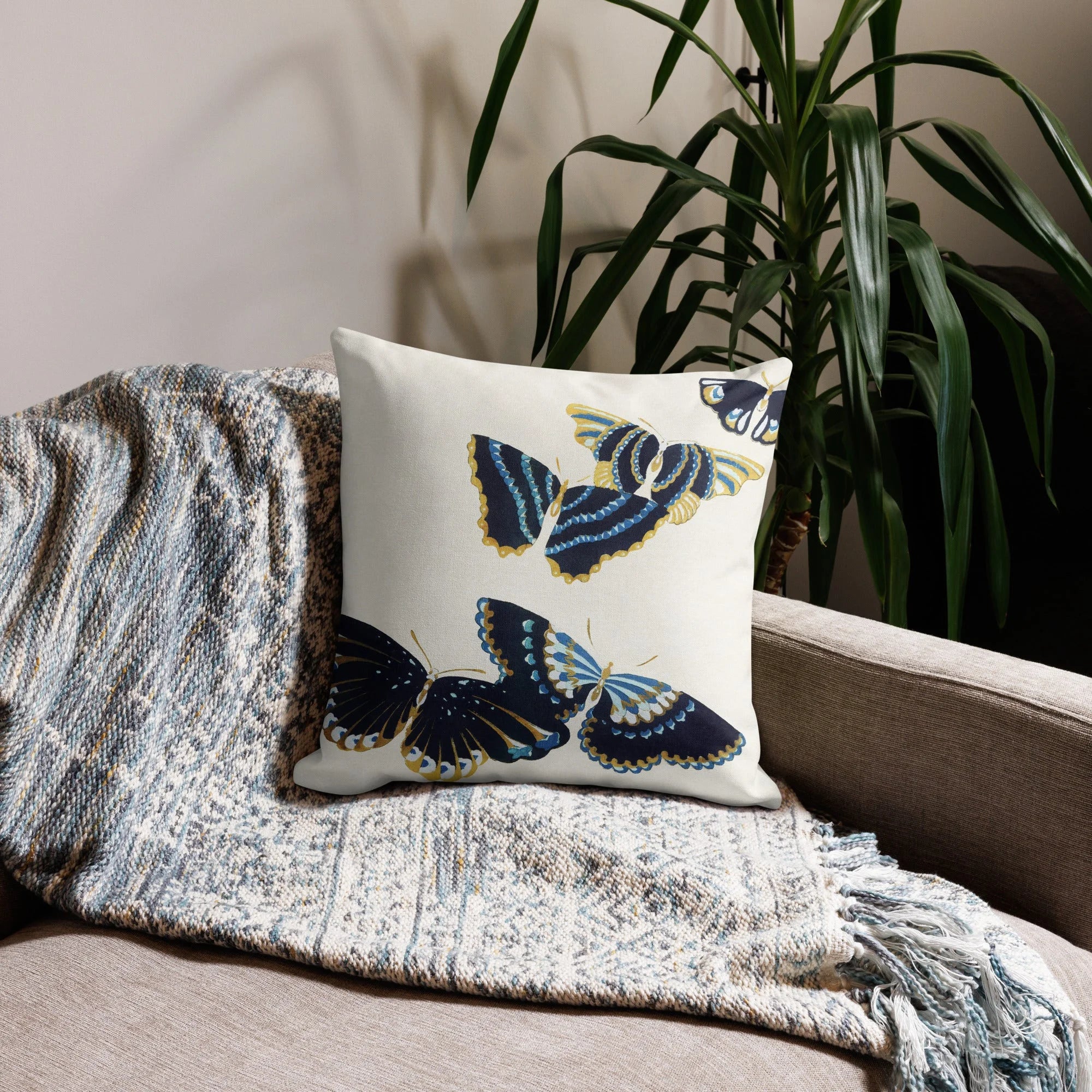 Japanese Blue Butterflies - Kamisaka Sekka Art Pillow Throw Pillows