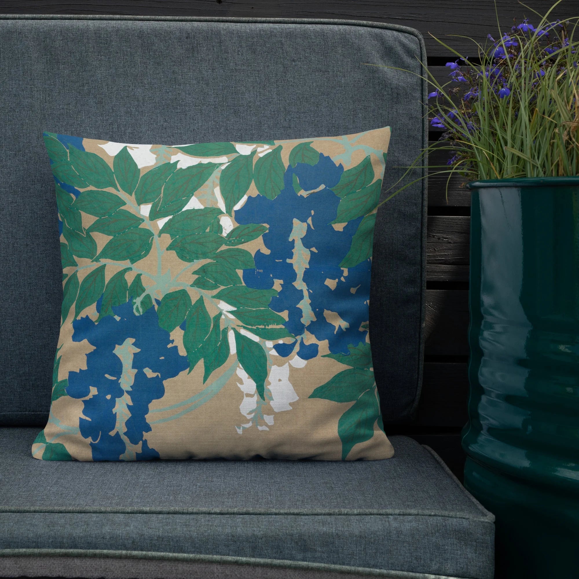 Wisteria from Momoyogusa - Kamisaka Sekka Cushion Throw Pillows