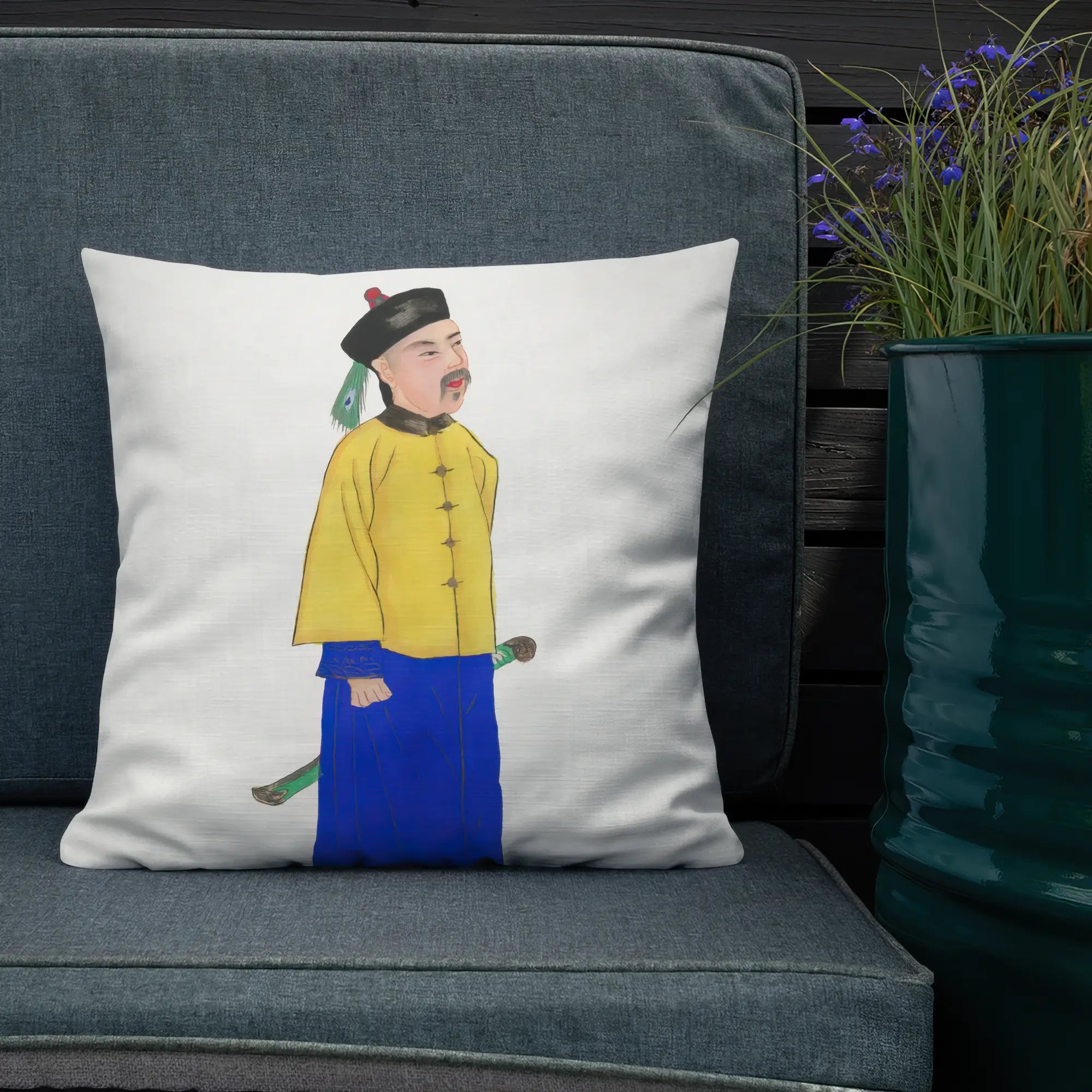 Military Man - Qing Dynasty Manchu Fashion Art Pillow Throw Pillows