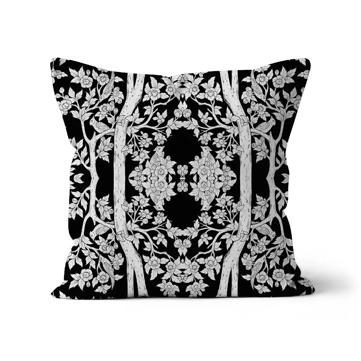 Aviary Black - Royal Thai Decorative Bird Pattern Pillow Linen / 18’’x18’’ Throw Pillows