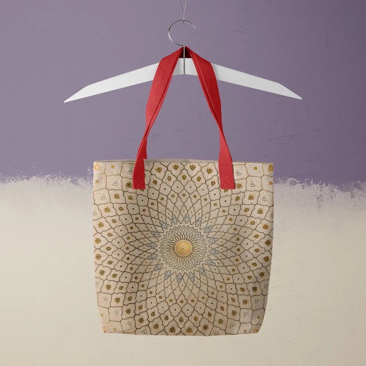 Divine Order - Islamic Geometric Pattern Tote Red Handles Bags