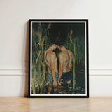 Black-framed Art Print Two Shirtless Men Tall Green Gay Asian Lovers, Small Harbor