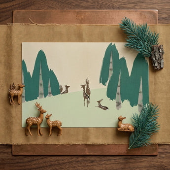 Deer - Kamisaka Sekka Woodland Forest Art Print / Canvas Rustic Wooden Deer Figurine Set Spotted Patterns Natural Kamisaka Sekka Woodland,