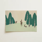 Deer - Kamisaka Sekka Woodland Forest Art Print / Canvas, Kamisaka Sekka Woodland, Sekka Woodland Forest, Teal-green Pine