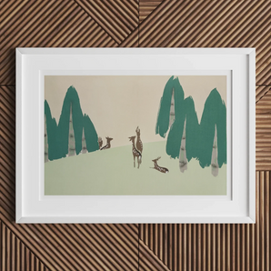 Deer - Kamisaka Sekka Woodland Forest Art Print, Framed Deer Painting