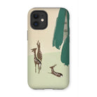 Deer from Momoyogusa - Kamisaka Sekka Iphone Case, 12 Mini / Matte, Phone Case Artistic Design Deer Silhouettes Green Brushstrokes