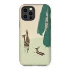 Deer from Momoyogusa - Kamisaka Sekka Iphone Case, 12 Pro / Matte, Iphone Case Minimalist Design Deer Silhouettes Green Brushstrokes