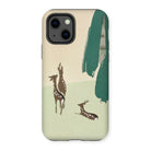 Deer from Momoyogusa - Kamisaka Sekka Iphone Case, 13 / Matte, Phone Case Minimalist Design Brown Deer Silhouettes Green