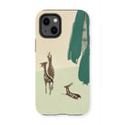 Deer from Momoyogusa - Kamisaka Sekka Iphone Case, 13 Mini / Matte, Phone Case Minimalist Design Deer Silhouettes Green Brushstrokes